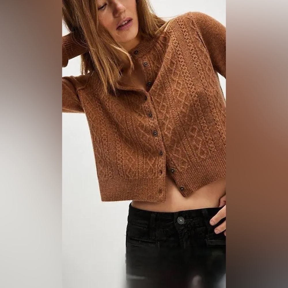 NWT Free People Cashmere Cable Cardi Brown